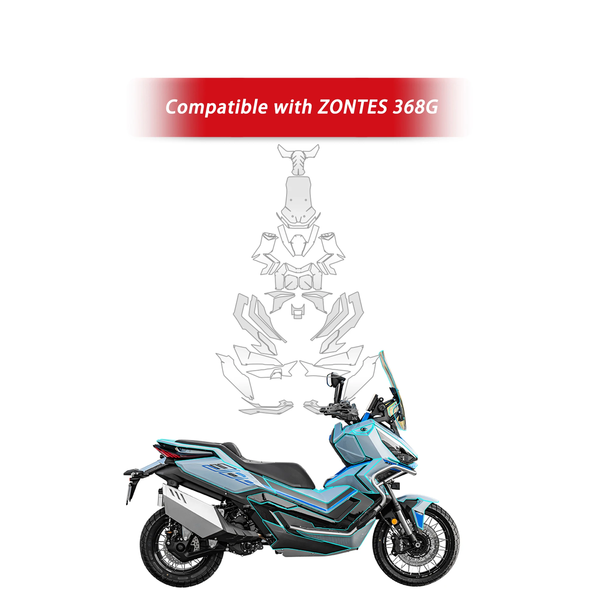 Совместим с топливным баком мотоцикла ZONTES 368G. Невидимая защитная наклейка против истирания. Легко устанавливается с помощью клея. Запчасти для мотоцикла. (art.: 3920dcc2eeeba) - 3920dcc2eeeba