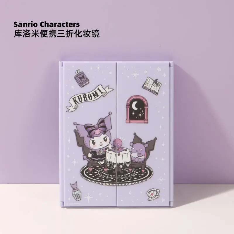 

Minisos Sanrioed анимация периферический Kuromi мультфильм складной макияж зеркало Ins тройного сложения рабочего стола Высокое разрешение зеркало по...