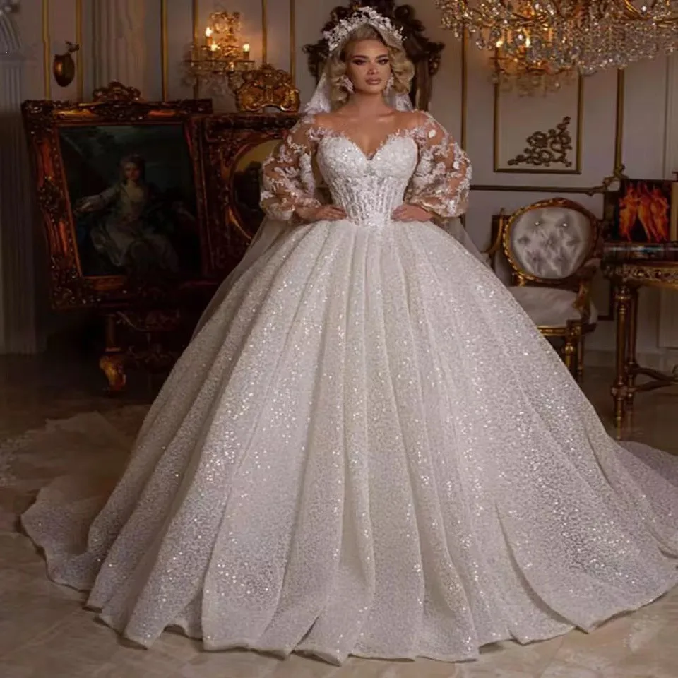 

Женское свадебное платье It's yiiya, белое кружевное платье с блестками и длинными рукавами на лето 2019