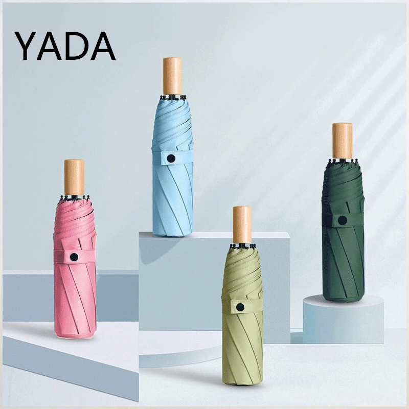 

YADA Fashion Soild Color Wooden Handle Umbrellas Windproof Folding Rain Umbrellas For Women Parasol Sunshade Umbrella YD220018