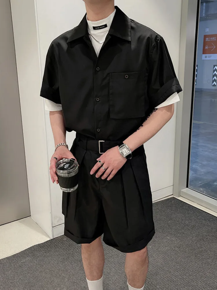 

SYUHGFA Men Clothing Short Sleeve Shirt Loose Causal 2022 Summer Shorts Suit Korean Fashion Streetwear Two Pieces Sets