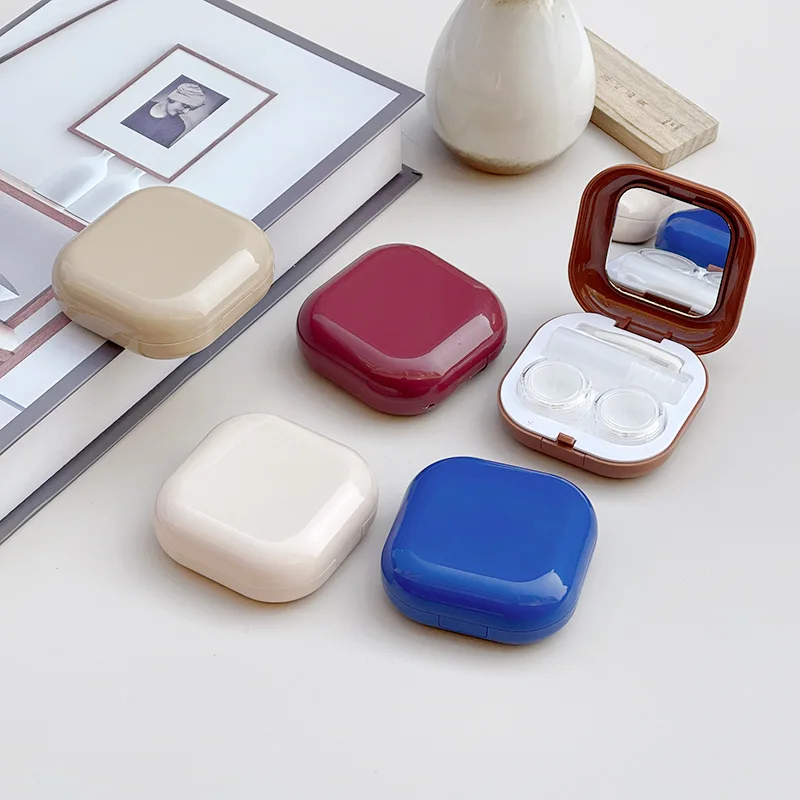 

Contact Lens Box Holder Portable Small Cute with Mirror Eyewear Bag Container Contact Lenses Soak Storage Case