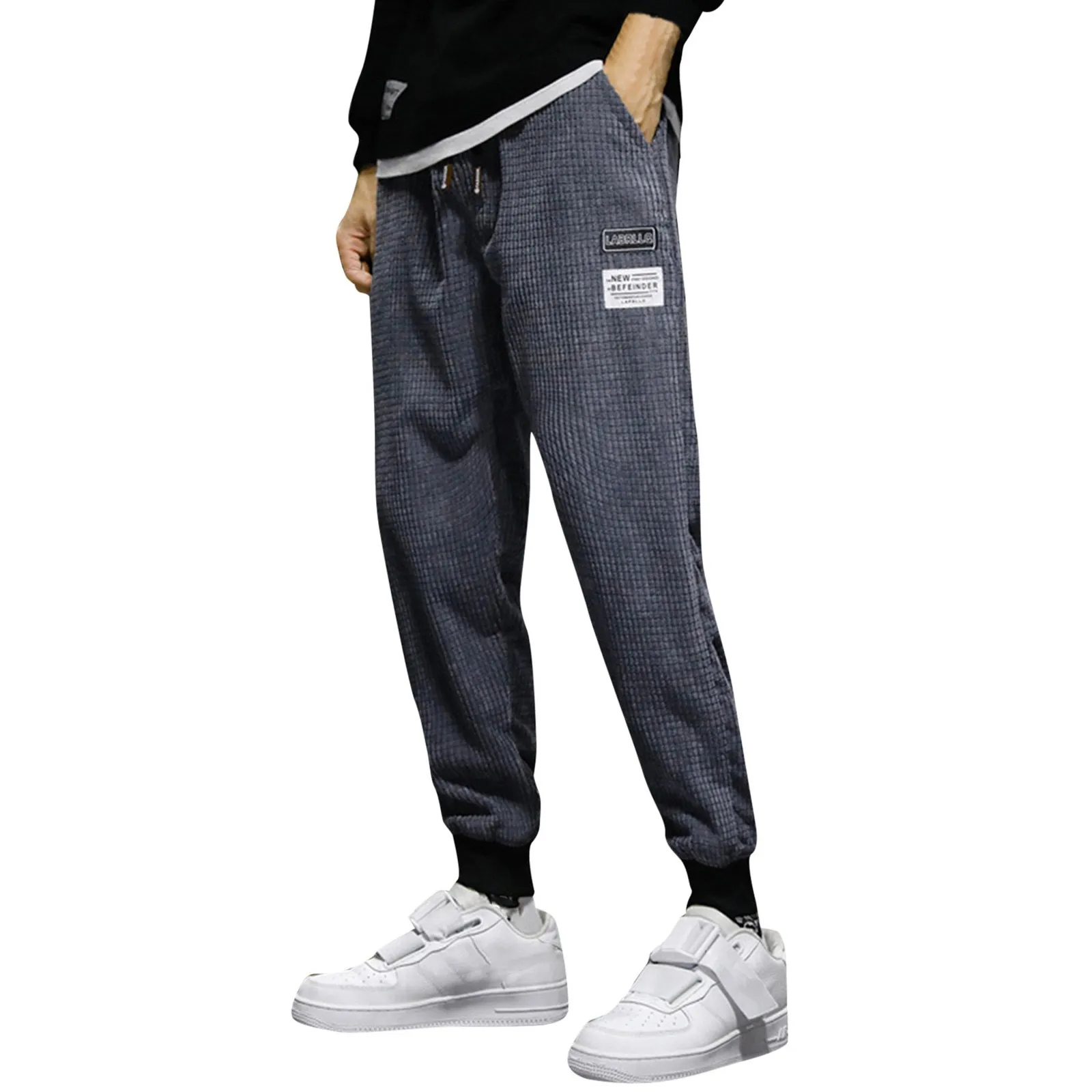 

Men's Comfy Harlan Pants Track Cuff Lace-up Solid Color Workout Pants with Pocket Young Mens