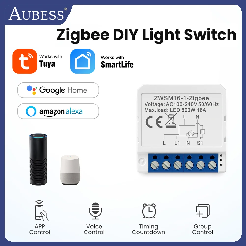 

Умный выключатель Tuya ZigBee, двухсторонний мини-модуль переключения с 1/2/3/4 каналами, работает с Alexa Google Home