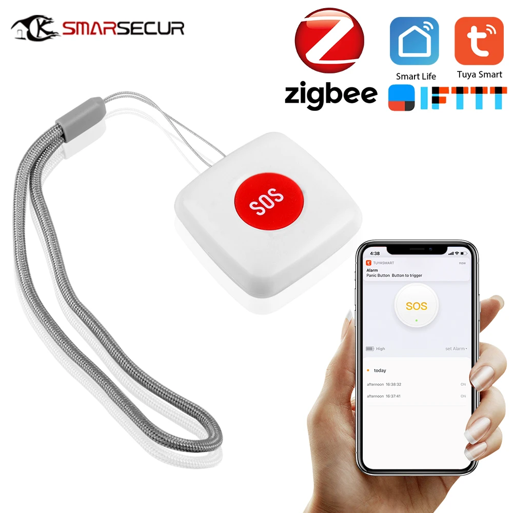 Мини-кнопка SOS Tuya ZigBee для пожилых людей, Водонепроницаемый аварийный датчик тревоги, Push-уведомления для мобильного дома, система охранной си...