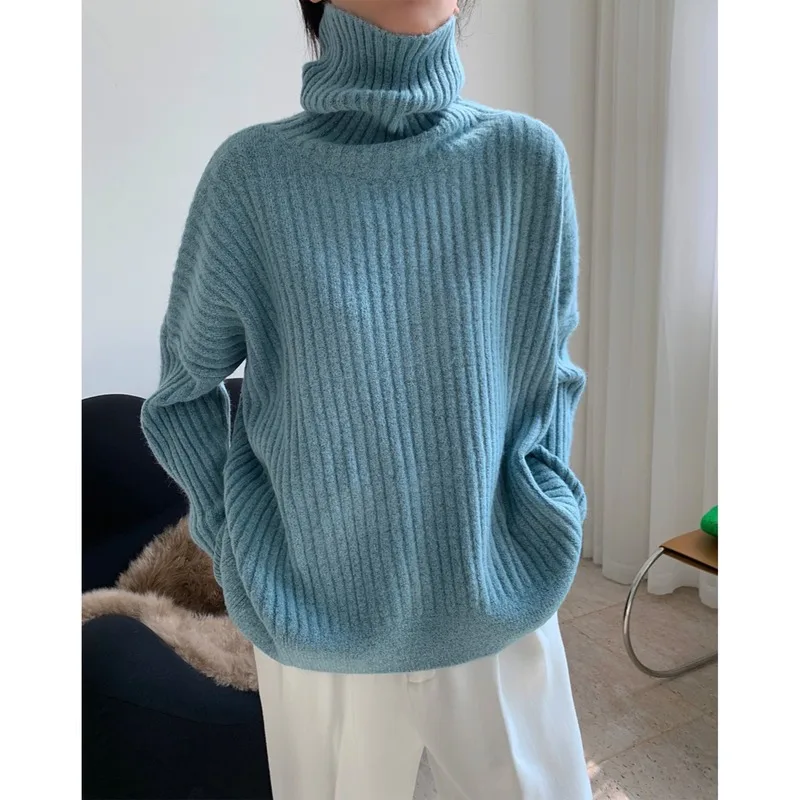 Winter New Simple High-neck Pullover Sweater Thick and Versatile Loose Fashion Warm Jacket Women