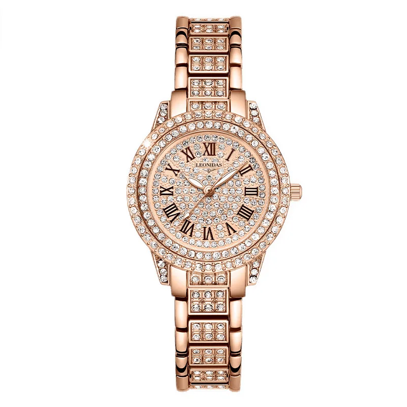 

Женские часы со стальным ремешком, водонепроницаемые, легкие, Роскошные, полностью алмазные, Британские женские часы