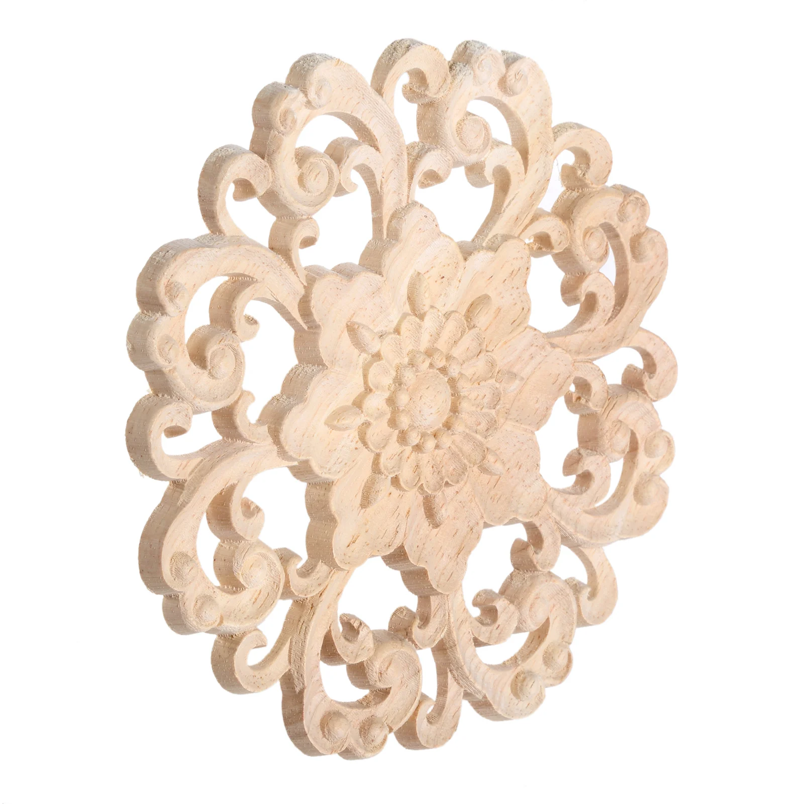 

1 pc unpainted wood Retro furniture wood carvings decals decorative solid veneers floral carved crafts for cabinet doors Windows