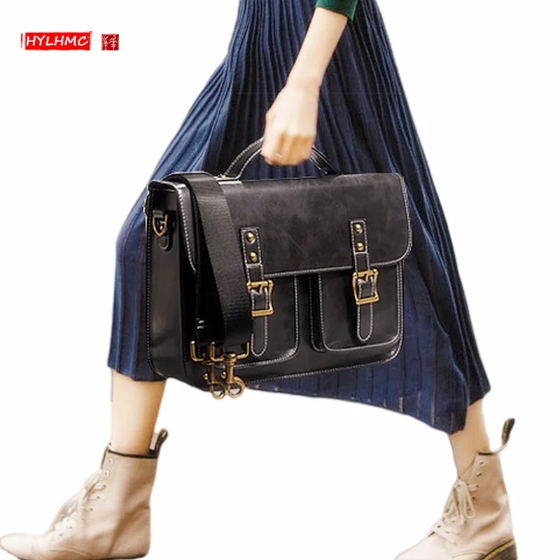 Genuine Leather Briefcase Women's Handbags Backpack Shoulder Crossbody Bag 14“ Laptop Bag Ol Messenger Bags Satchel Computer Bag
