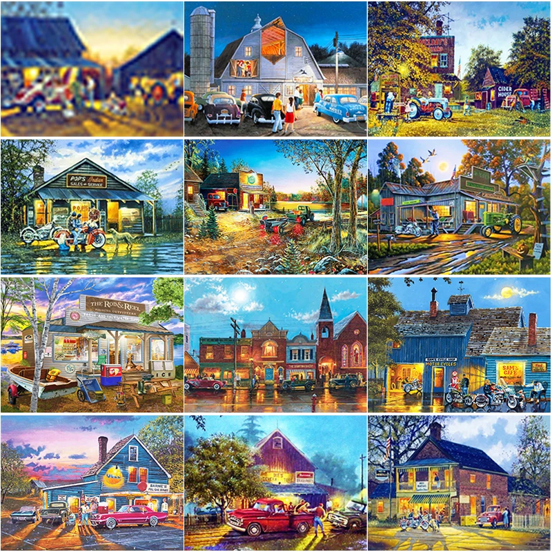 Алмазная живопись 5D сделай сам вышивка с мотивами деревни крестиком полное