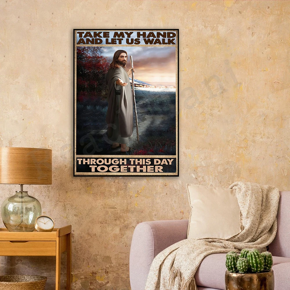 

Постер с Иисусом «hold my hand let's walk this day», художественный принт с Иисусом, подарок для влюбленных Иисуса, памятный постер