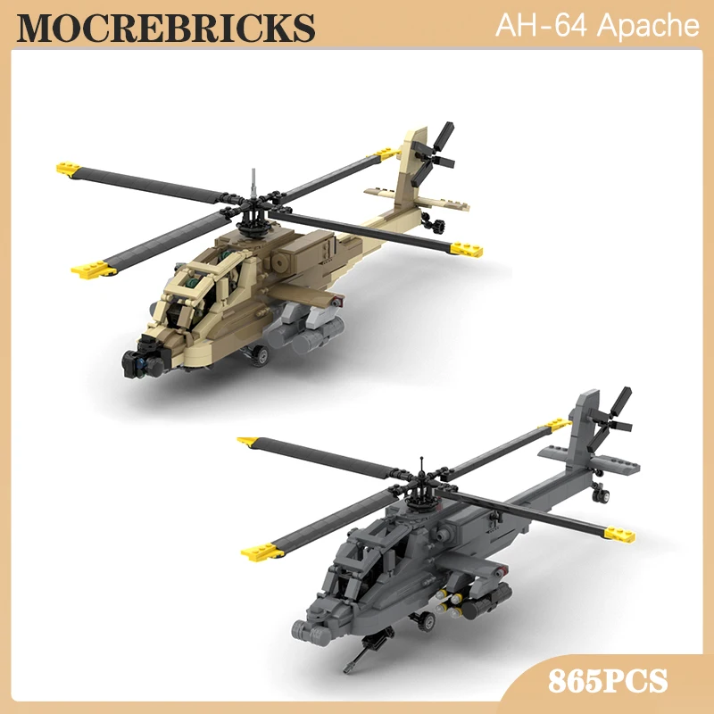 

Modern Weapons US Armed Aircraft AH-64 Helicopter MOC Building Block WW II Airplane Model Bricks Toys for Boys Children Gifts