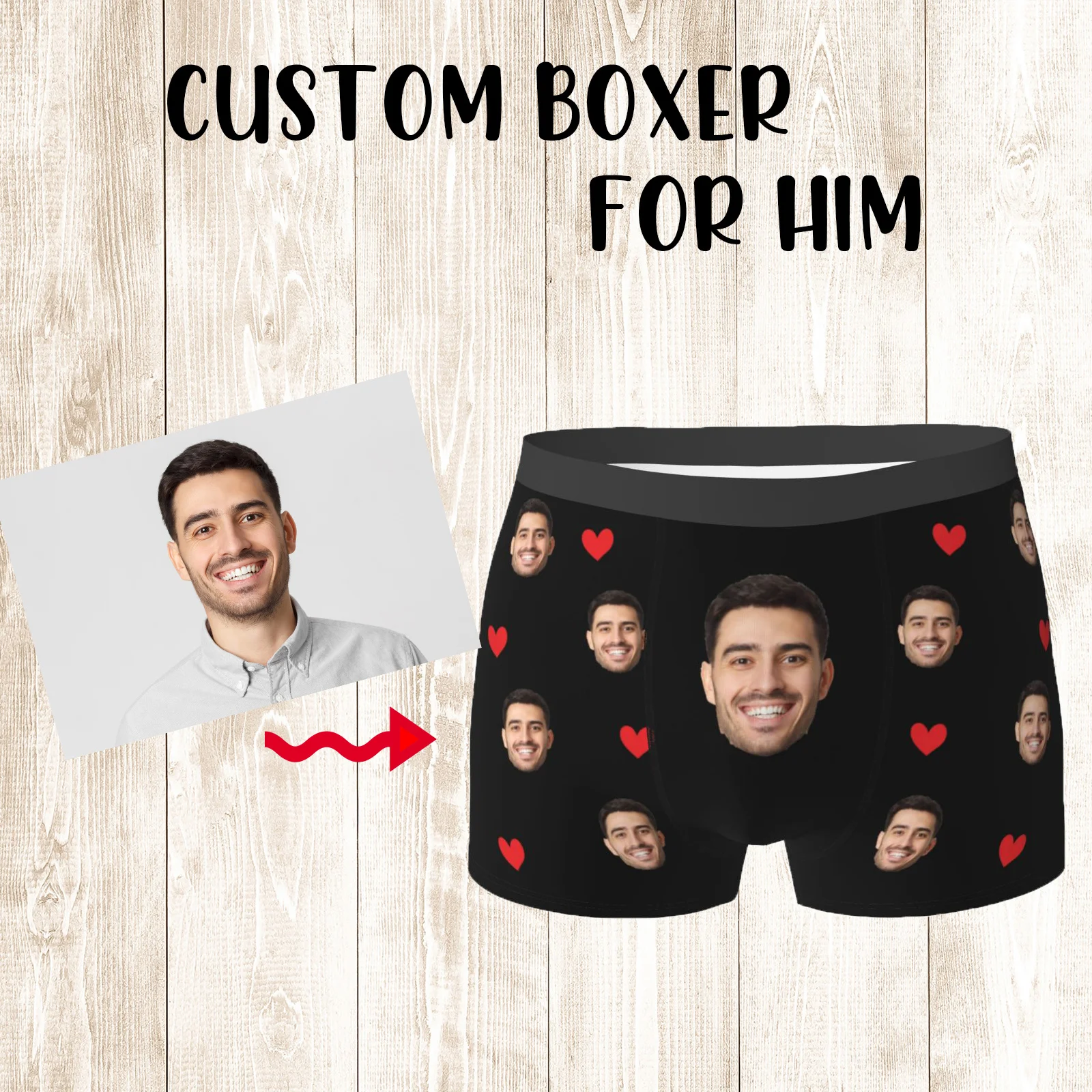 

Men ift Custom Face Boxers Valentine's Day ift Personalized Poto Underwear Desin Birtday Boxer Briefs for Boyfriend usband