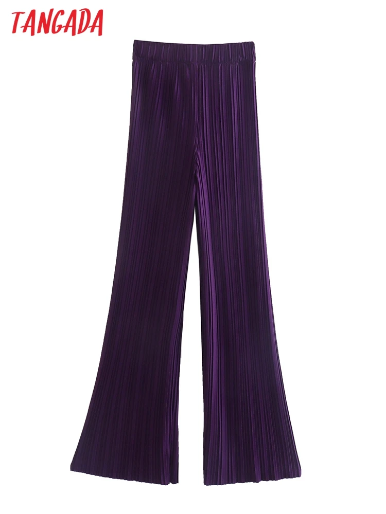 

Tangada 2022 Fashion Women Purple Pleated Suit Pants Trousers Strethy Waist Office Lady Elegant Pants Pantalon AB41