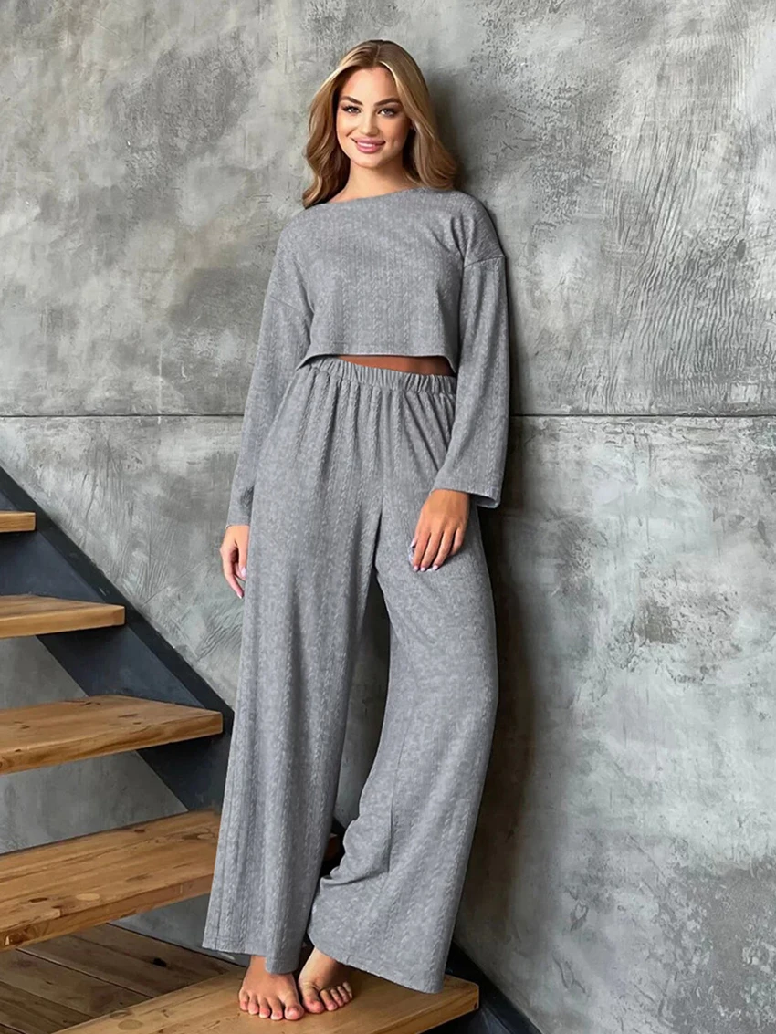 Marthaqiqi серые женские ночные рубашки костюм с круглым вырезом пижамы укороченный