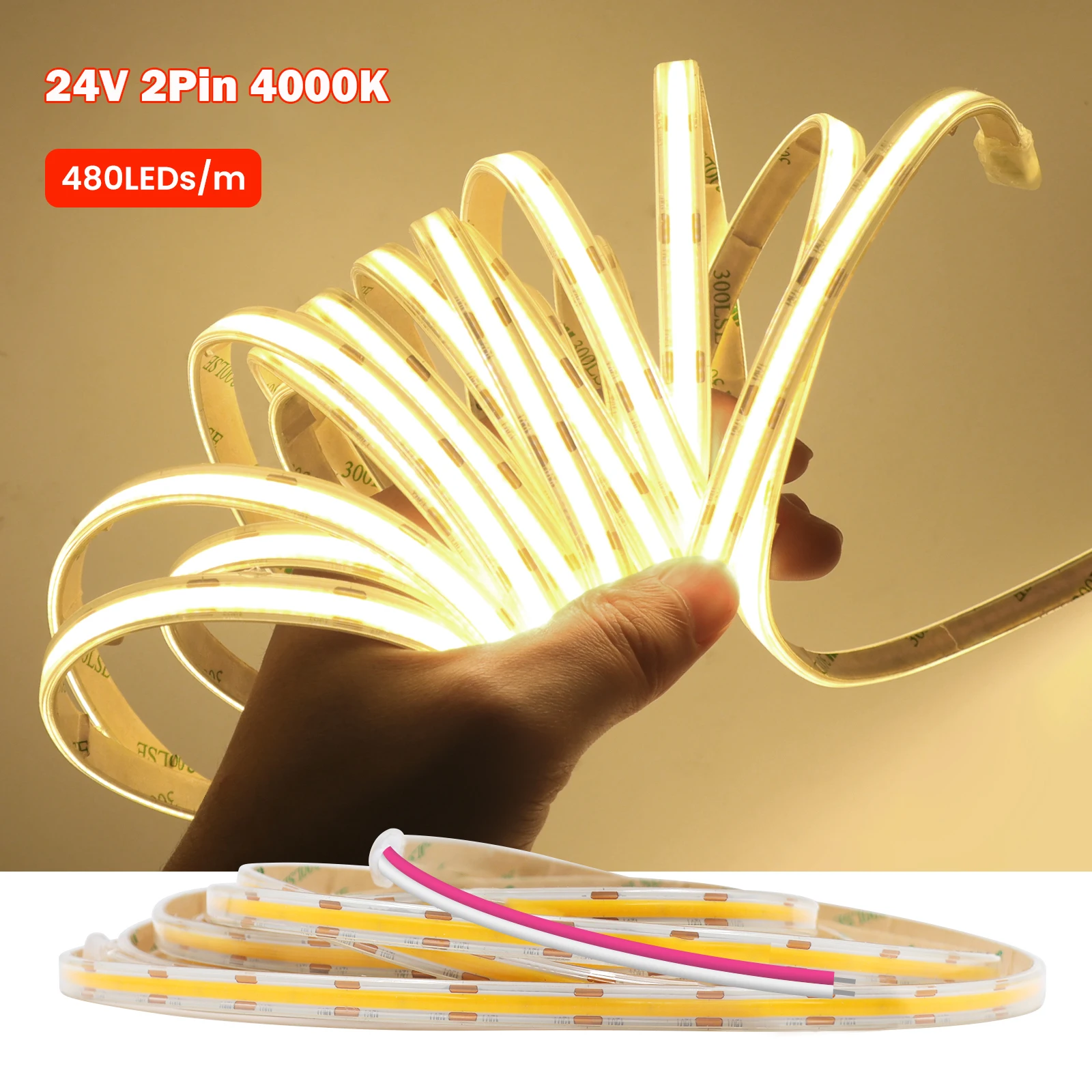 KISUFU Светодиодная лента COB 480LED/м IP67 12/24В 3000K/4000K/6000K