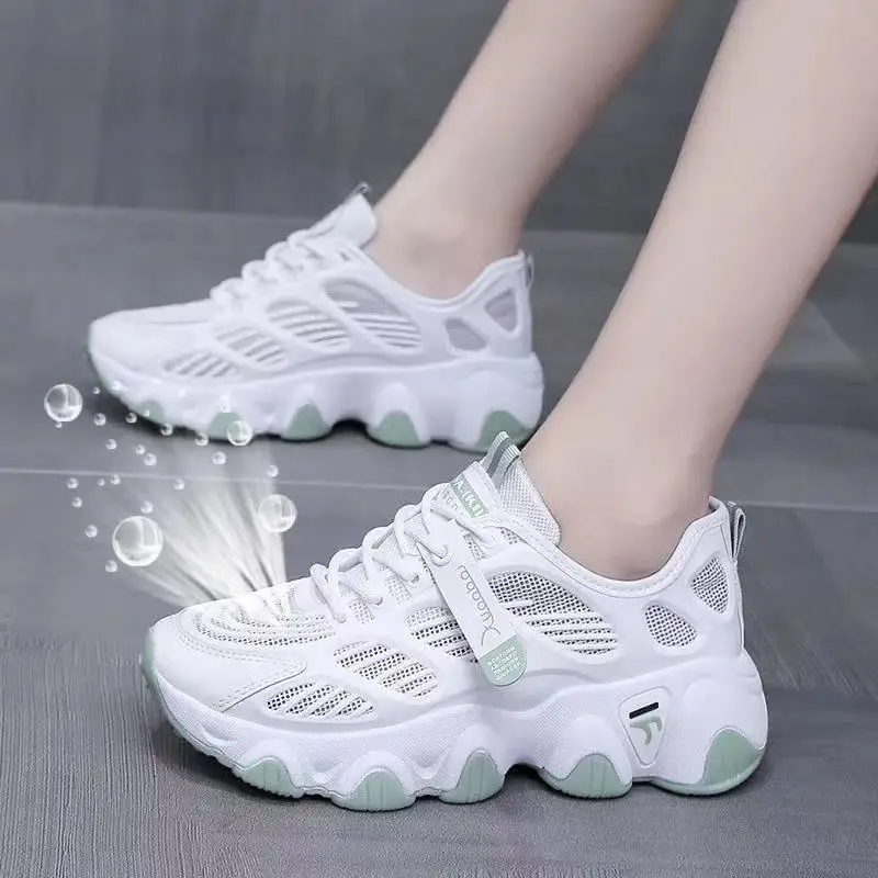 

2022 Summer Women's Mesh Breathable Old Daddy Shoes All-match Casual Sports Shoes Women's Height-increasing Wedges Sneakers