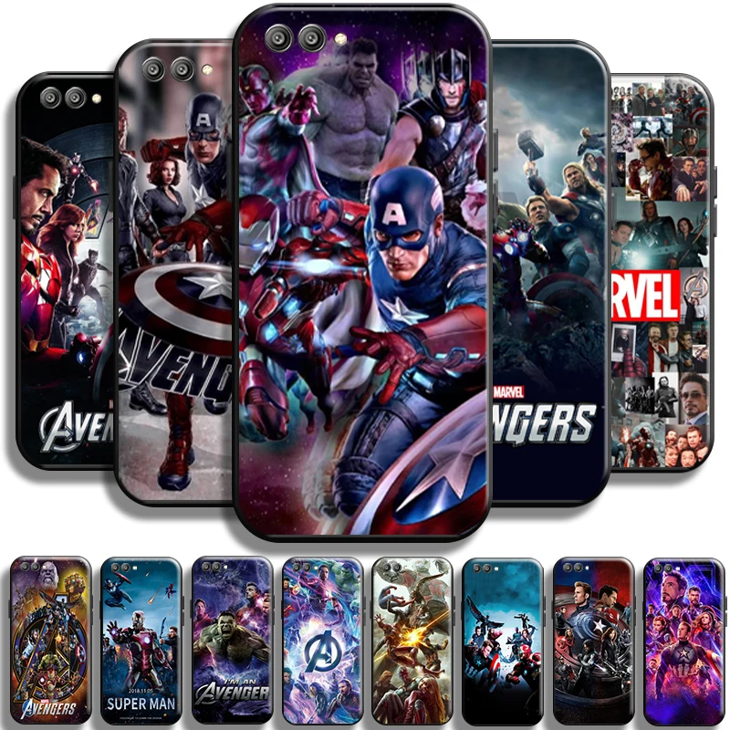 

Marvel Avengers Cover For Huawei Honor V20 V10 V9 Phone Case Black Cover Shockproof Liquid Silicon Back Coque Carcasa Funda