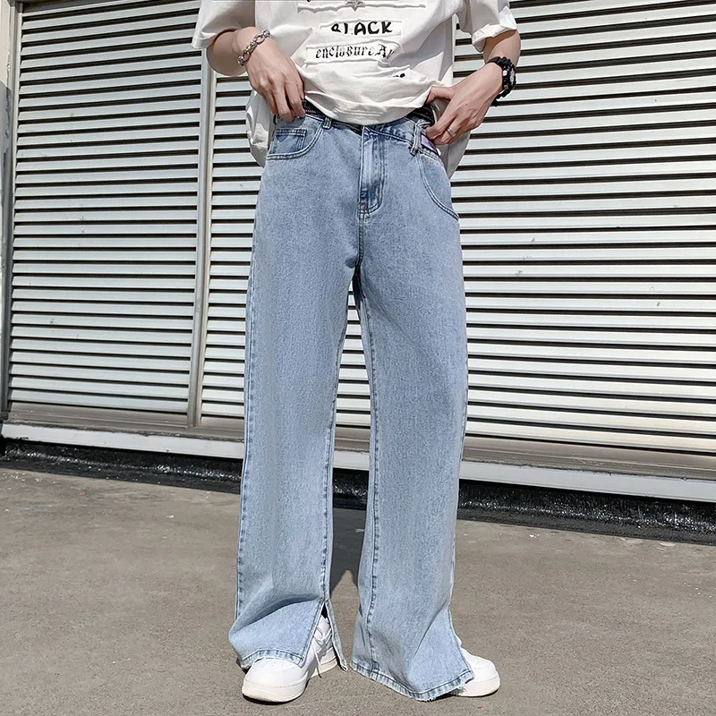 Spring and Autumn New Mopping Split Trousers Drape Wide-leg Pants Men's Straight Jeans Loose Daddy Pants Men Clothing Casual