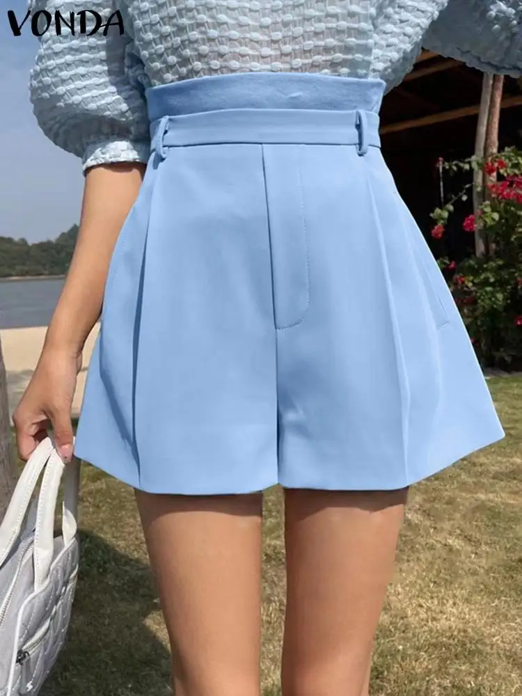 

VONDA 2022 Oversized Women Stylish High Waist Solid Polyester Zipper Short Femme Summer Pocket Beach Short Casual Street Shorts