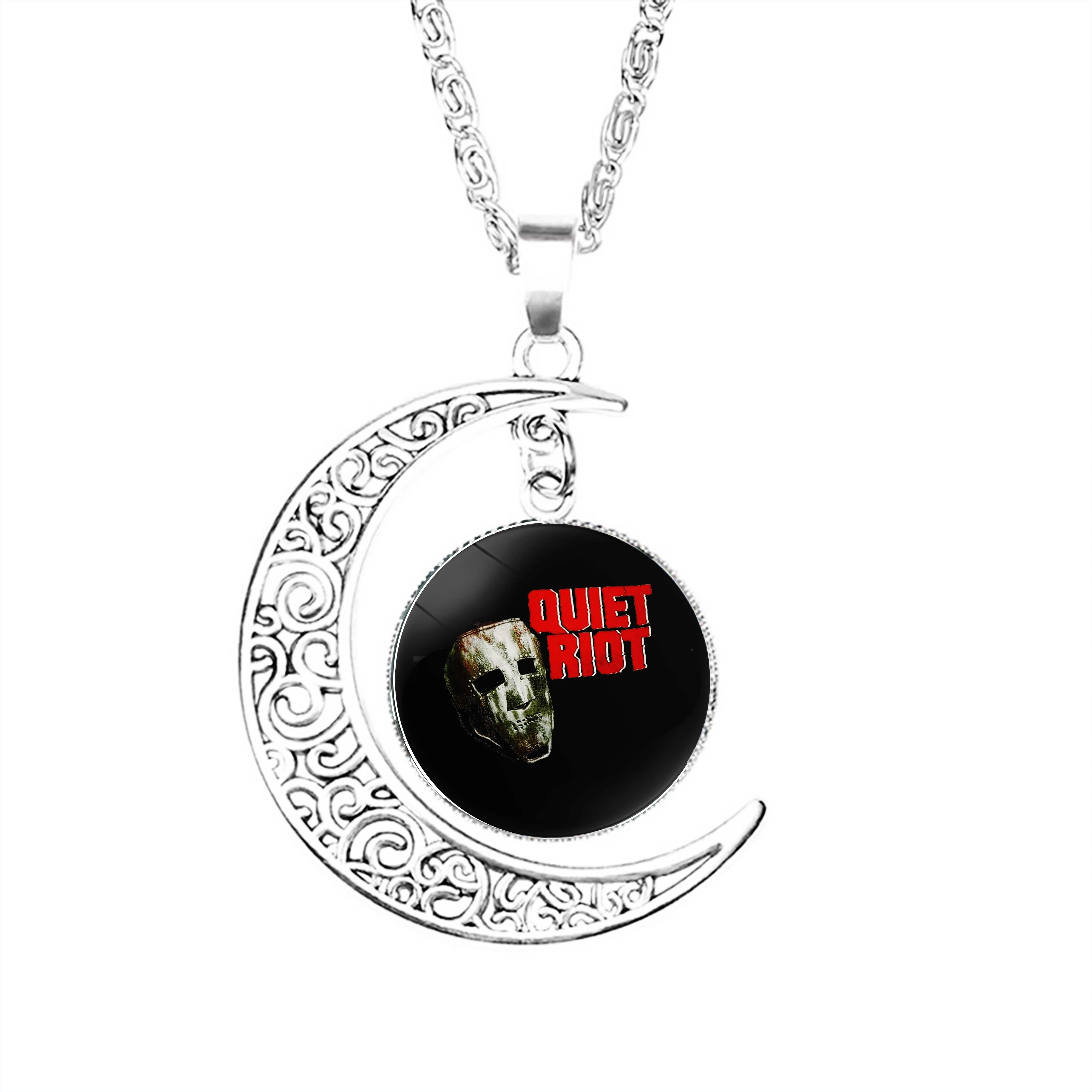 

The The Quiet Riot Band Moon Necklace Chain Jewelry Men Accessories Party Girls Stainless Steel Jewelry Pendant Glass Fashion