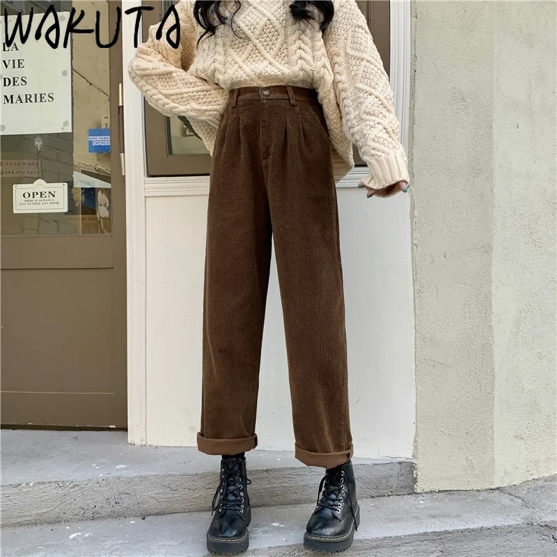 Женские вельветовые брюки с завышенной талией на молнии