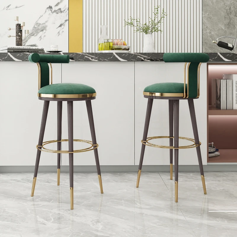 

Light luxury stainless steel rotary bar chair household backrest solid wood high stool modern simple bar chair designer style