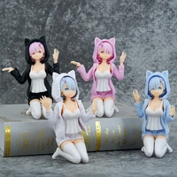 4pcs 15cm anime zero rem relife in a different world from zero kawaii girl kneeling posture pajamas figure pvc model toys gift