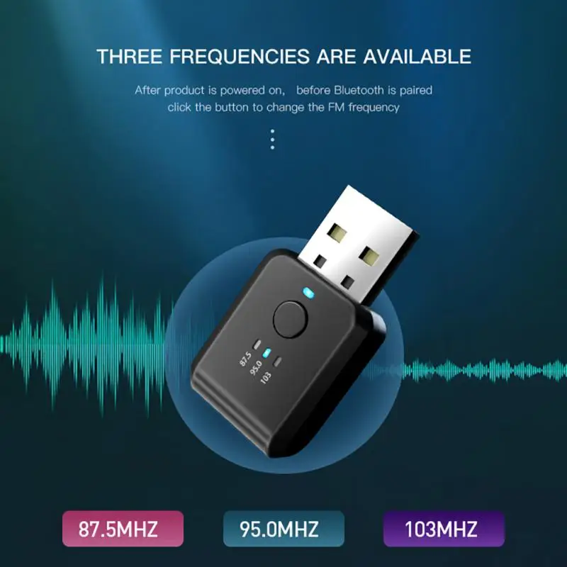 

5v Two-in-one Usb Stereo Adapter Adjust The Fm Frequency Usb Fm Transmitter Within 10 Meters Effective Probability
