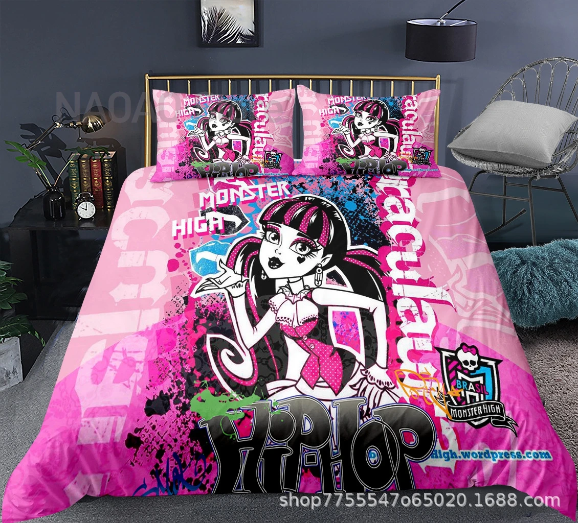 

Monster High Bedding Set Single Twin Full Queen King Size Anime Bed Set Aldult Kid Bedroom Duvetcover Sets 3D Print 014