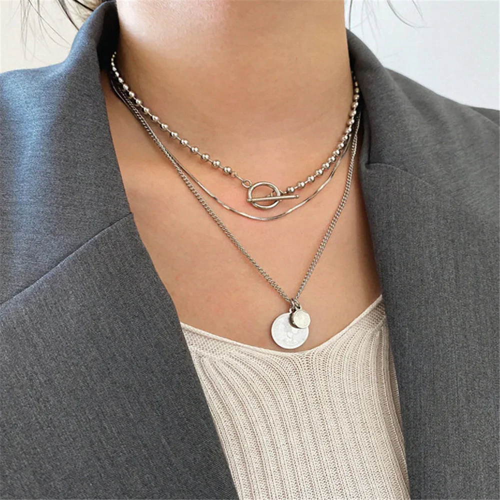 Модное Многоуровневое ожерелье с подвеской из серебряных бусин для женщин 2021