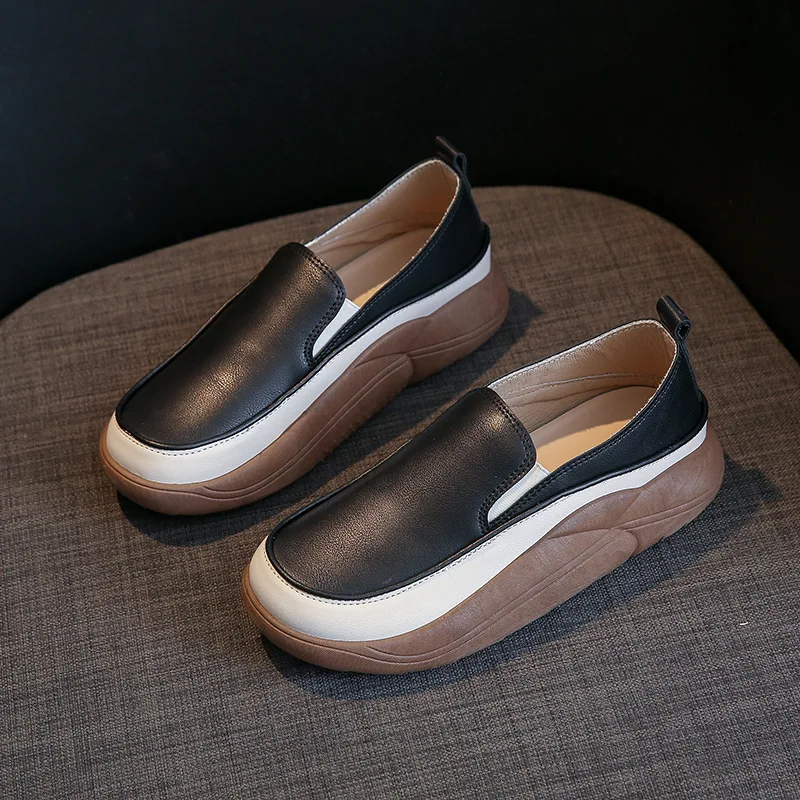 

Women's Platform Shoes 2023 New Women's Leather Casual Slip on Nude Shoes Fashion Comfortable Sports Shoes Zapatillas De Mujer