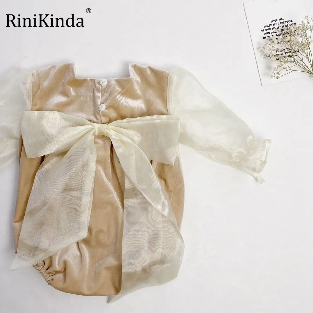 

Newborn Baby Toddler Romper Spring Summer Girl Pearls Bow Princess Jumpsuit Kids Ruffles Long Sleeve Bodysuit Clothing