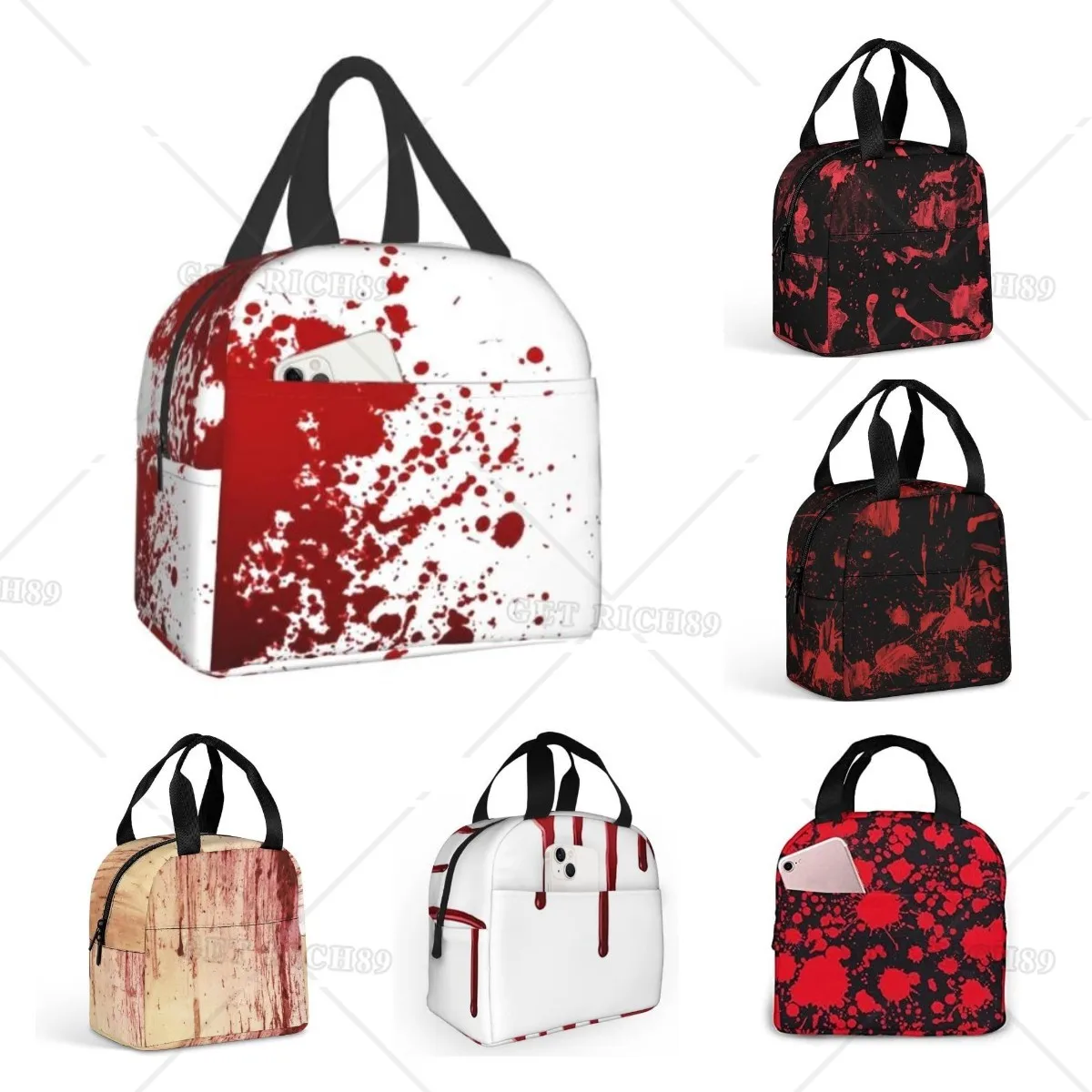 

Изолированный Ланч-бокс с ужасом от брызг крови, многоразовый красный вместительный тоут для мужчин и женщин, для работы и путешествий