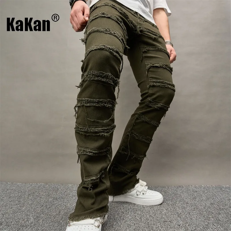 Мужские джинсы в стиле ретро Kakan модные и изношенные свободные прямые длинные