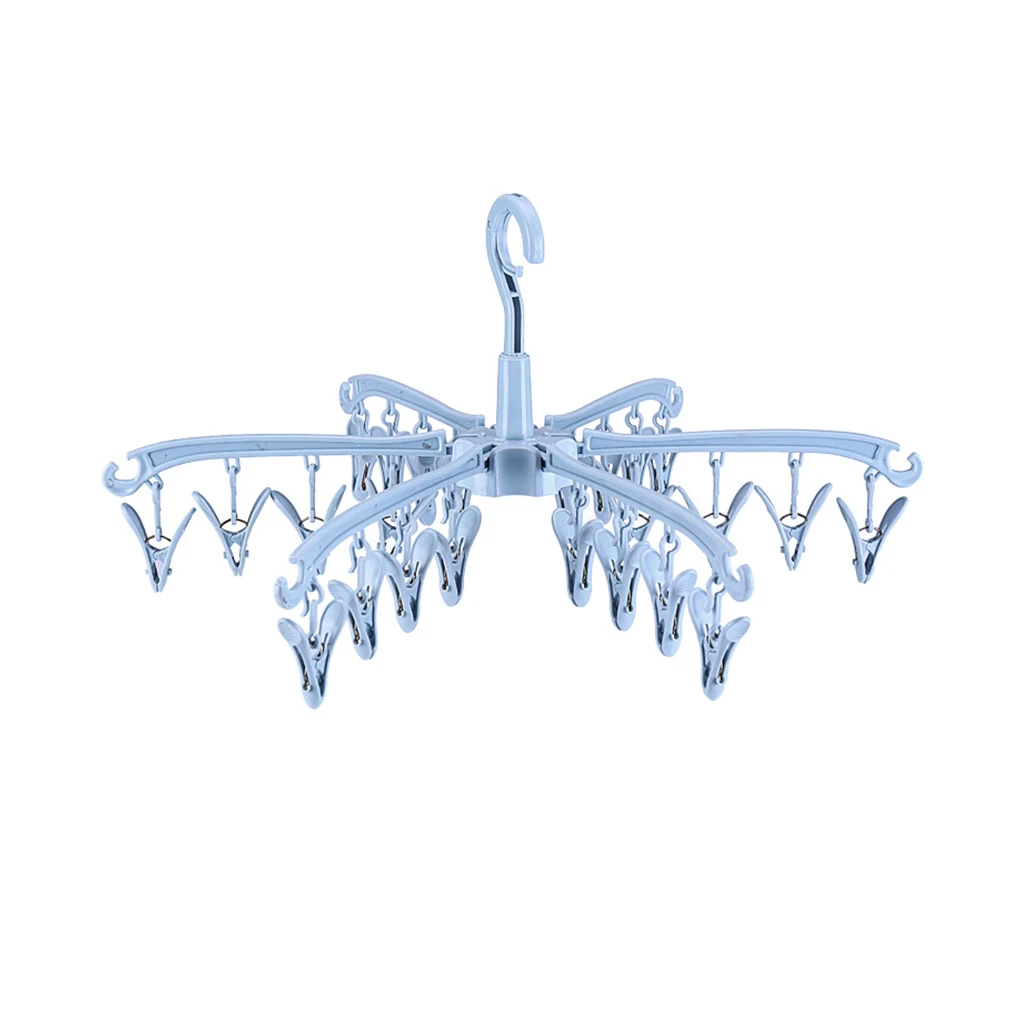 

Вешалка для сушки носков с 24 зажимами и крючками с поворотом на 360 градусов, складная вешалка для одежды, вращающийся держатель для белья, по...