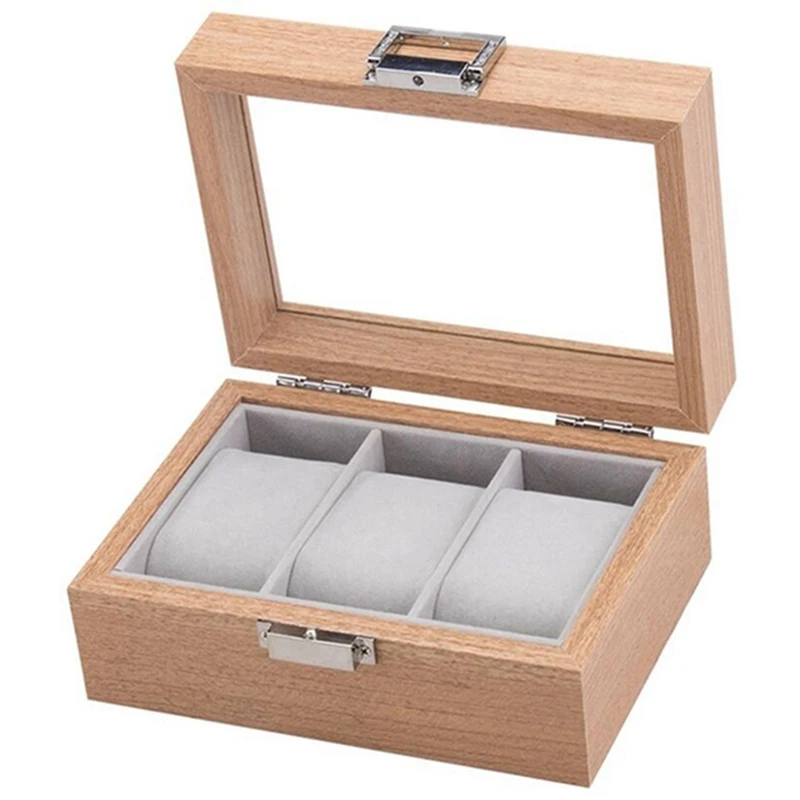 Glass Skylight Dustproof Pear Wood Grain Watch Storage Box Vintage Jewelry Display Box With Pillow Watch Organizer 2/3/6/10/12/