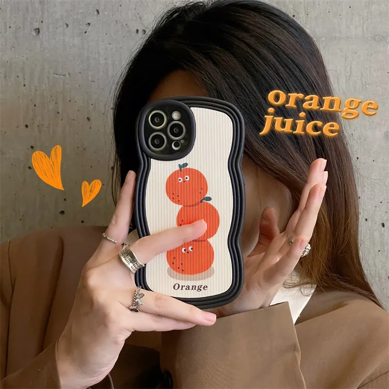

Cute Wavy Pattern Fruits Tangerine Girl Phone Cover Case For Iphone 14 13 12 X 11 Pro Xs Max Xr Luxury Pu Leather Coque Fundas