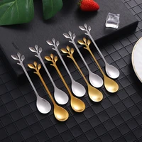 stainless steel spoon coffee spoon stirring spoon lovely dessert spoon nordic leaf spoon household spoon dessert spoon