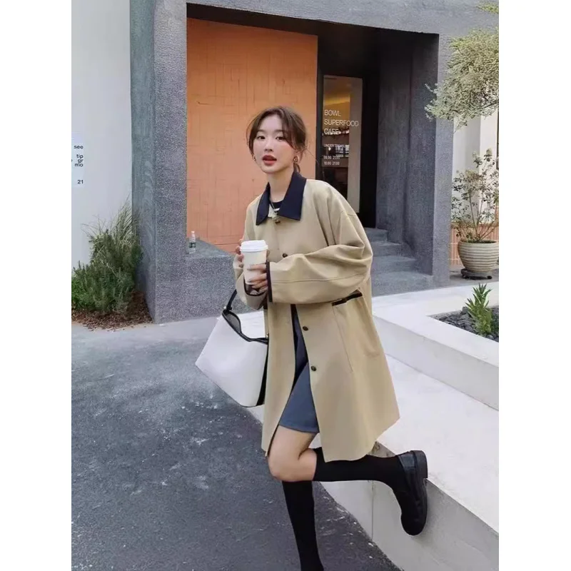 2024 Корейский стиль весенний новый воротник маленькое свободное простое пальто