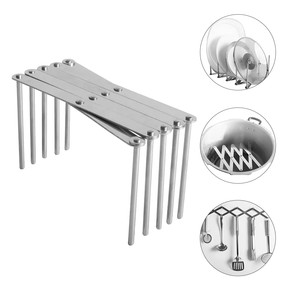 

Rack Lid Organizer Storage Pot Holder Dish Kitchen Folding Plate Stand Drying Container Reusable Baking Pan Cooling Drainer