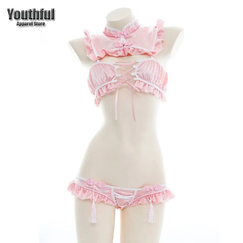 

Women Girls JK Student Exotic Costumes Lace Top Underwear Set Schoolgirl Hollow Out Uniform Cheer Uniform Sexy Lingerie Set