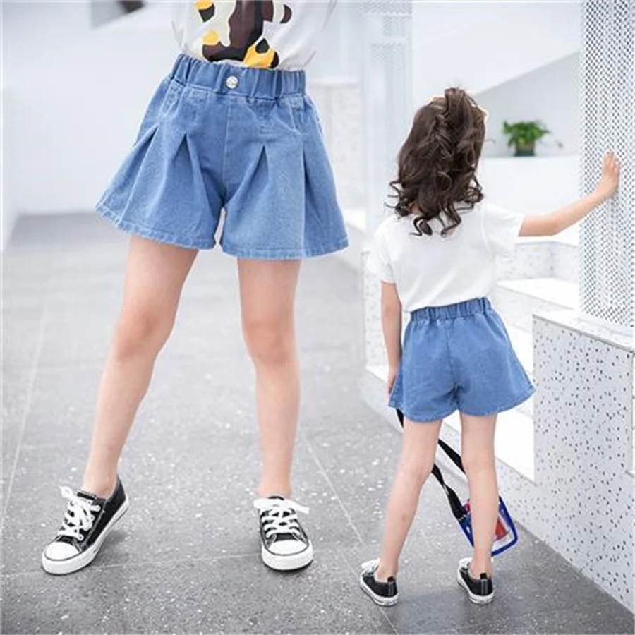 

Child Summer Light Denim Shorts Teens Girl Korean Loose Thin Culottes Kids Elastic Waist Cowboy Bowknot Short Pants Fashion