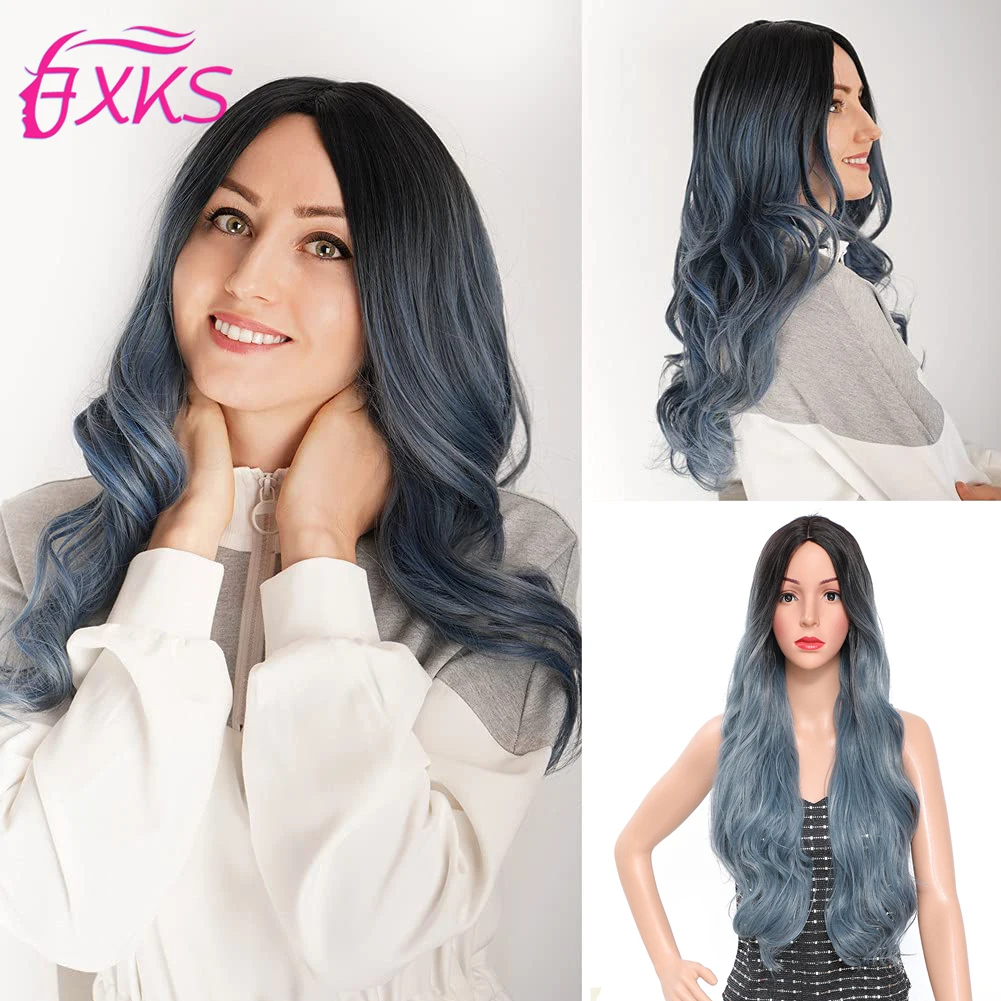 

Синий длинный волнистый синтетический парик Омбре, коричневый Омбре, оранжевый синтетический парик для женщин из термостойкого волокна, 24 ...