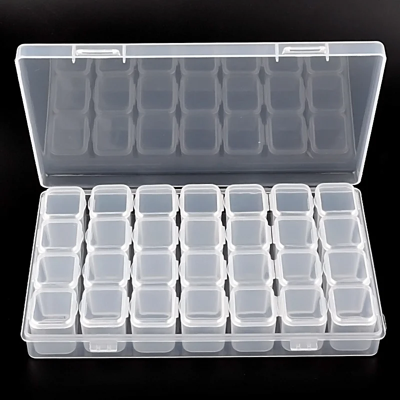 

28 Cells Transparent Nail Art Empty storage Case Box Rhinestones Gems DIY Jewelry Accessories Organizer Box Manicure Tool