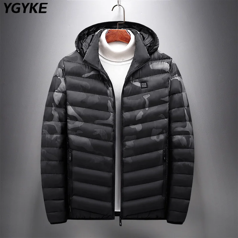 Men's Winter Warm Heated Jacket Outdoor Sports Casual Jacket Zip Hooded Jacket Fashion Comfortable Men's Jacket
