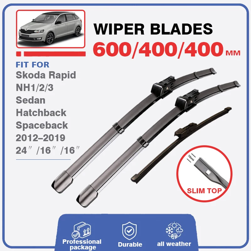 24"+16"+16" Front Rear Wiper Blades For Skoda Rapid 2012-2019 NH Sedan Hatchback Spaceback Windshield Windscreen Tailgate Window