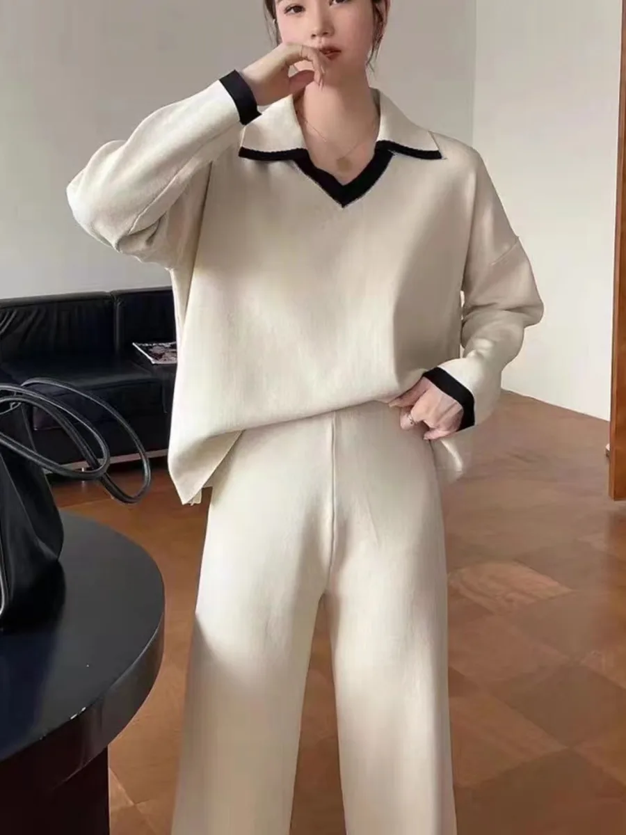 Женский осенне-зимний пуловер с V-образным вырезом и длинными рукавами