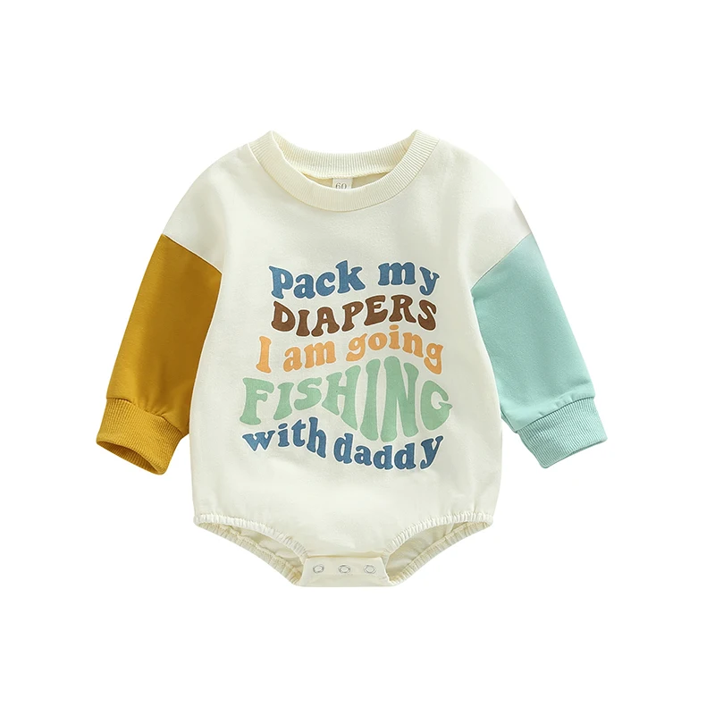 

2022-11-04 Lioraitiin 0-18M Baby Boy Girl Bodysuit Long Sleeve Letters Print Casual Fall Spring Short Crotch Button Jumpsuit