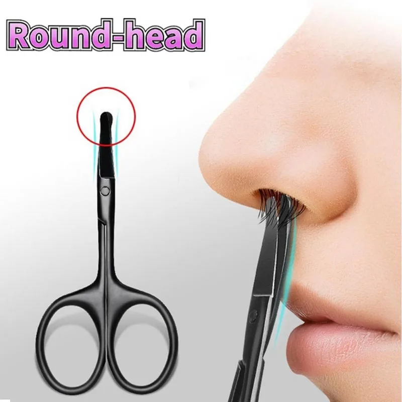 

Black Stainless Steel Mini Portable Curved Mustache Nose Ear Hair Remover Scissor Trimmer Safety Tips Eyebrow Scissors